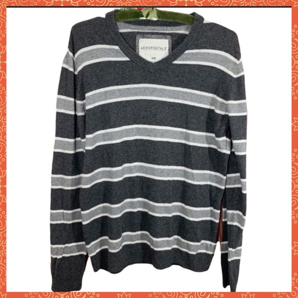 Aeropostale Gray /White Stripe Pull over Sweater M - Picture 1 of 7